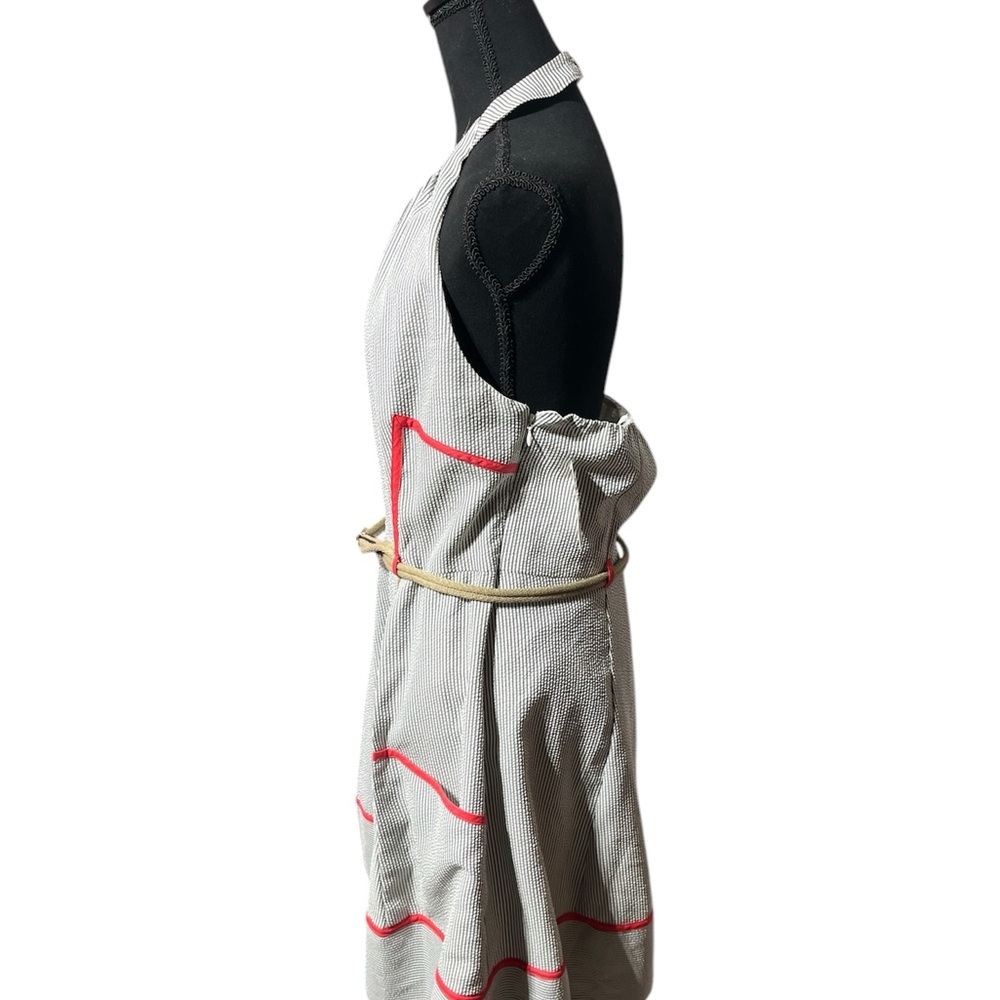 JESSICA SIMPSON BACKLESS SEER SUCKER DRESS WOMEN 14 BLUE WHITE RED TRIM MINIMAL - Picture 3 of 14